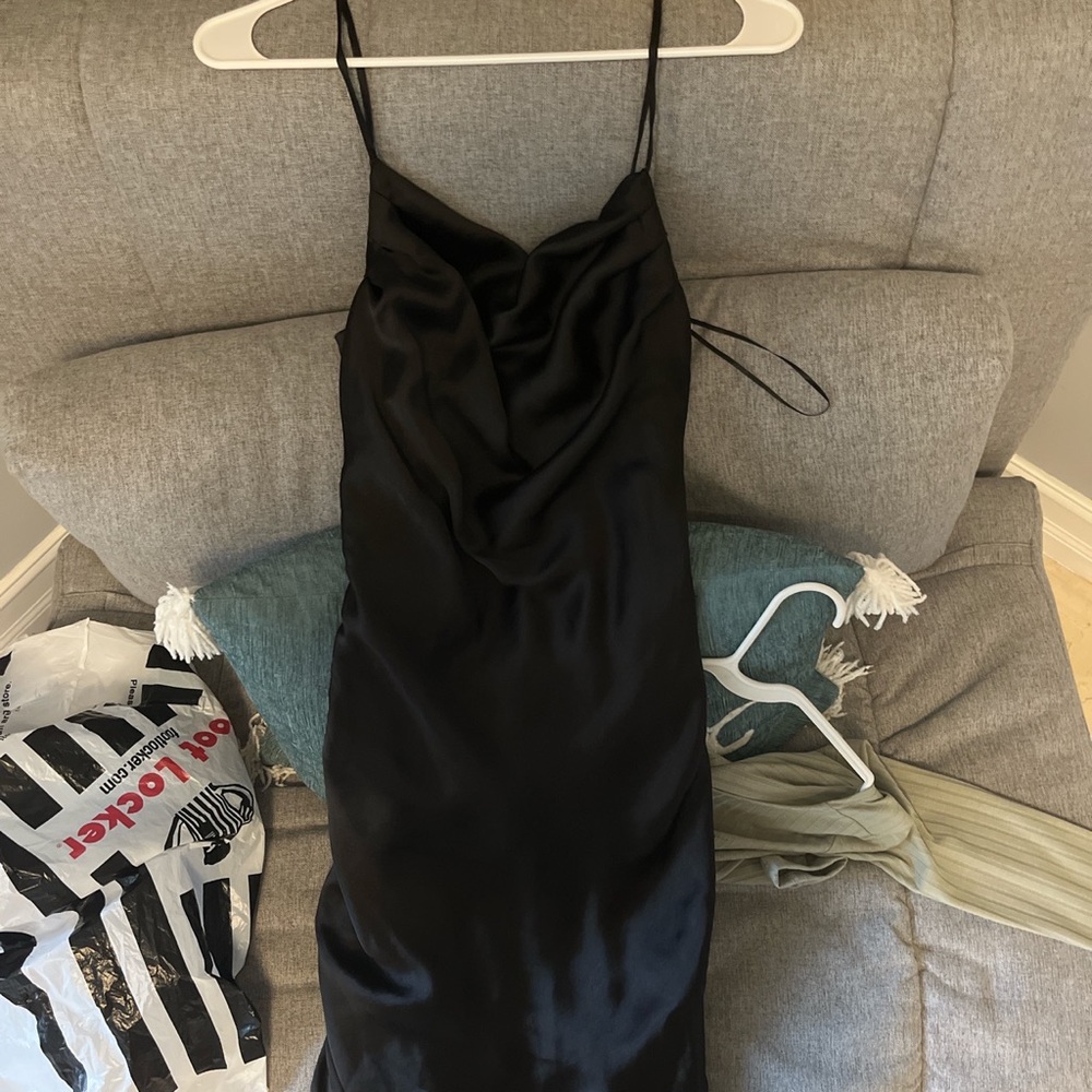 Zara black satin ruched dress